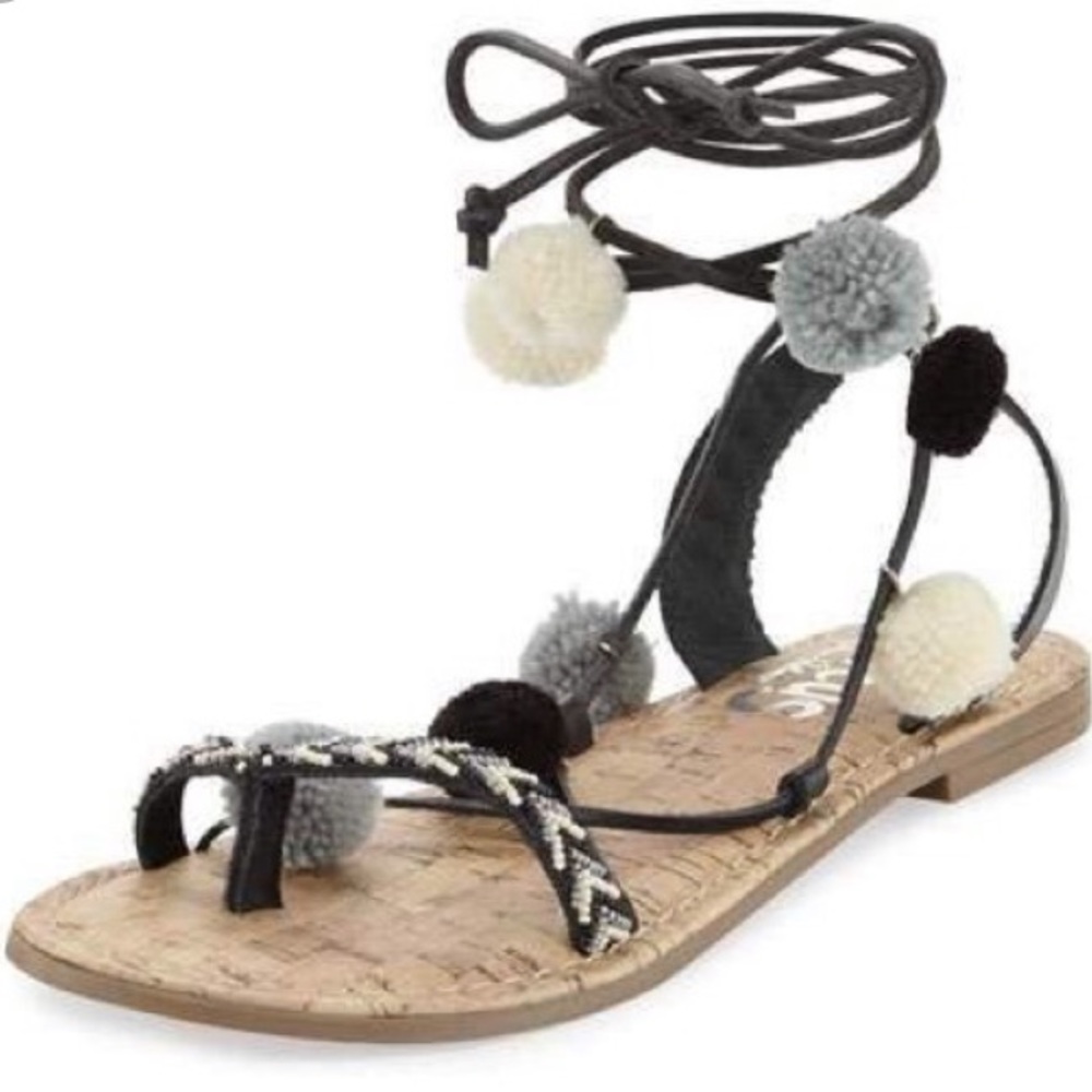 Sam Edelman Pom Pom tie boho sandals size 8